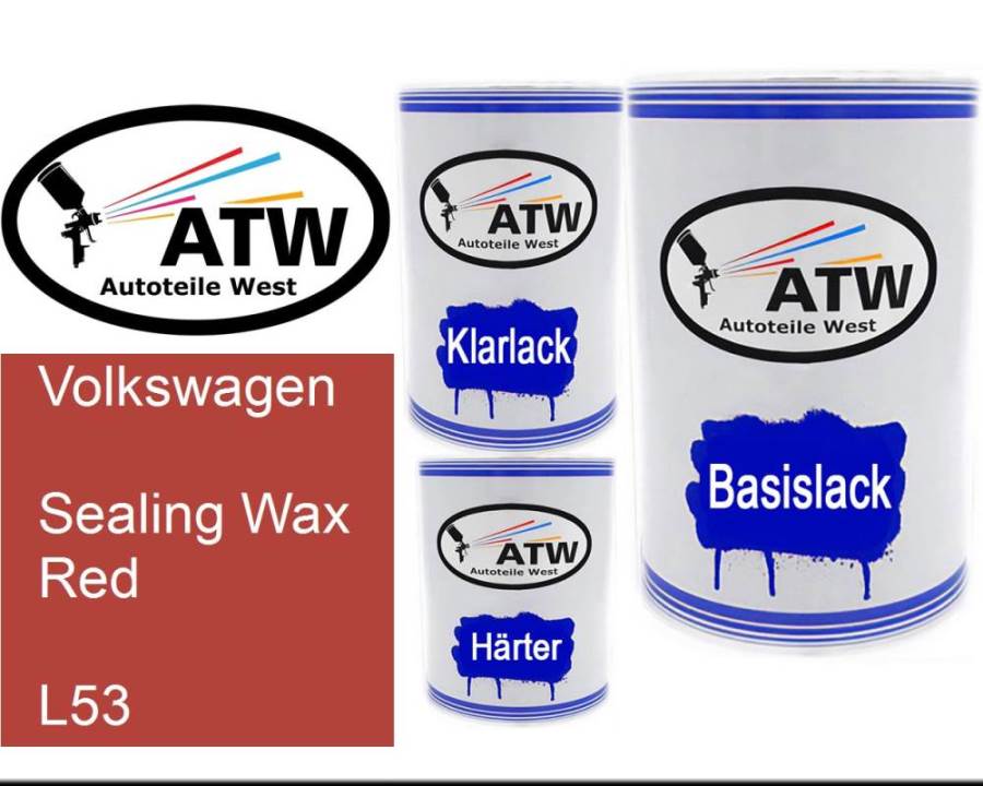 Volkswagen, Sealing Wax Red, L53: 500ml Lackdose + 500ml Klarlack + 250ml Härter - Set, von ATW Autoteile West.